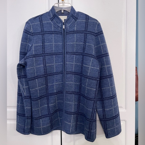 Appleseed's Sweaters - Appleseed's Blue Women's Blue Checkered 100% Wool Zip Blazer, Size M